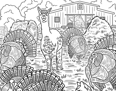 Down on the Farm | Adult Coloring Book Illustration