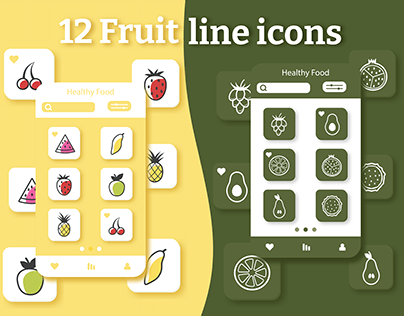 Fruit line icons set for mobile app