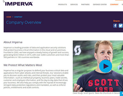 Web content - Company Profile page for Imperva
