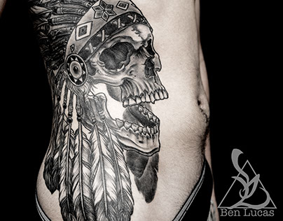 Indian Headdress Skull Tattoo  by Ben Lucas
