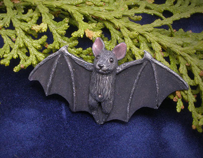 Halloween Bat Brooch of Polymer Clay, Handmade Jewelry