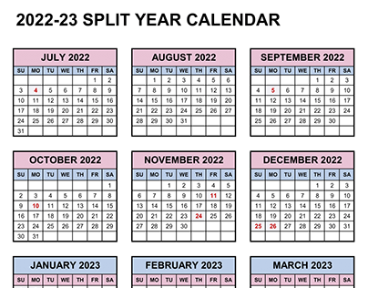 2022/23 Split Year Calendar Printable Template