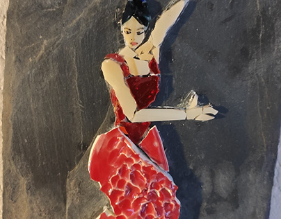 danseuse flamenco mosaique sur ardoise