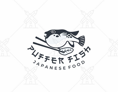 Puffer fish and chopsticks logo design (Purchase link)