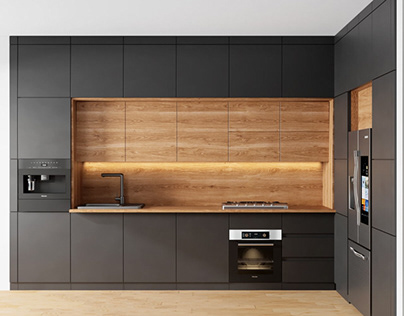 Modern kitchen with black cabinet