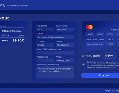 Checkout page with card payment for translating product