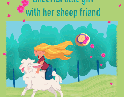 Cheerful girl with her sheep friend | character design