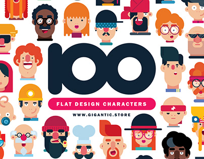 100 Flat Design Characters Illustration Pack