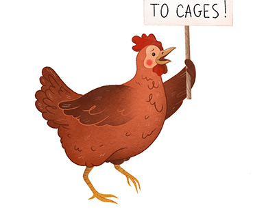 Chicken protesting against cages
