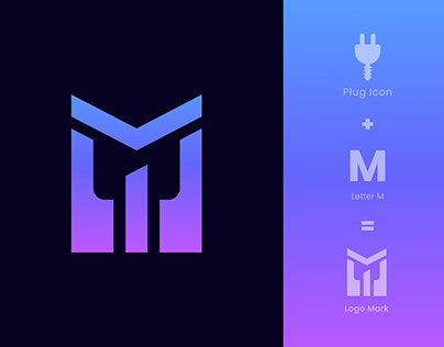 Modern M Letter Logo, Letter M + Plug icon
