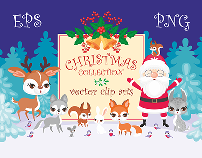 Christmas collection. Cute animals and Santa
