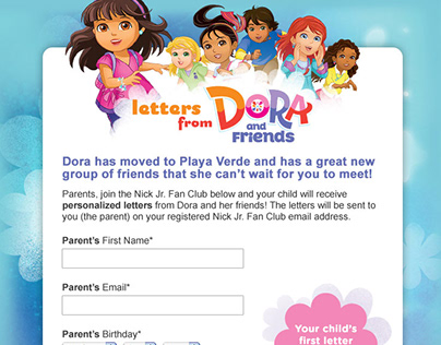 Nick Jr. Dora & Friends Landing Page Design