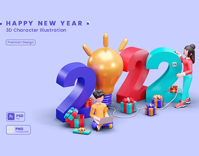 3D Character Illustration Happy New Year 2022