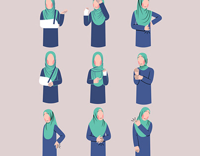 Set of hijab woman character feeling pain
