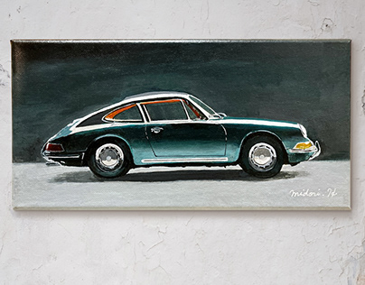 Porsche 911(1963), Acrylic on canvas, 6x12”