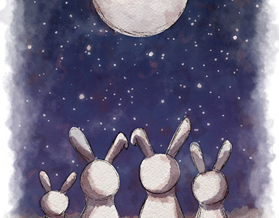 rabbits looking at the moon