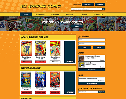 Ace Adventure Comics Website Design