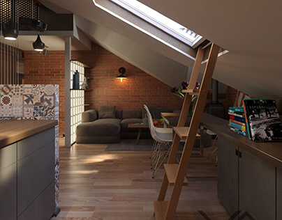The project of small apartment in the attic. Bachelor