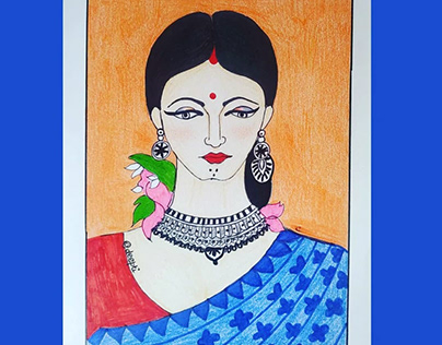 Indian woman color sketch