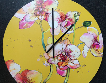 Pink Orchids Clock