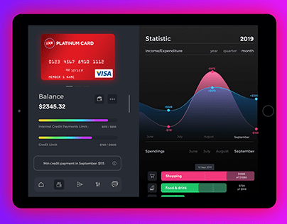 A credit card spending dashboard app concept for iPad