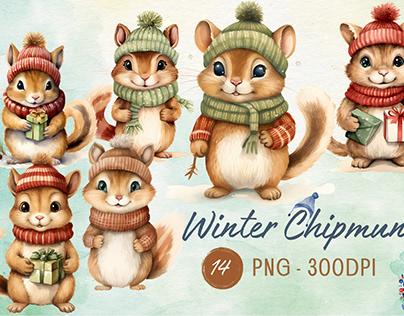 Watercolor Winter Chipmunk
