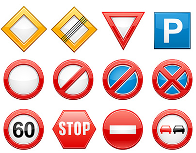 Road signs, glance vector icons