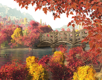 Bridge in Autumn _ 3D Environment / Compositing