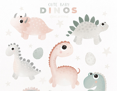 Cute baby dinosaurs set illustrations