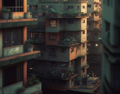 sci-fi cinematic realism utopian kowloon walled city