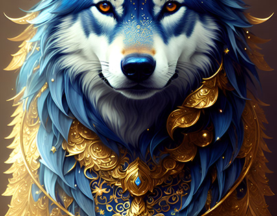 Wolf Queen - Animal Art - Golden Design - AI
