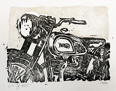 Vintage Norton Motorcycle Linocut Print
