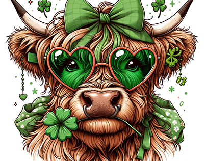 Highland cow heart-shaped Sunglasses St. Patrick’s Day