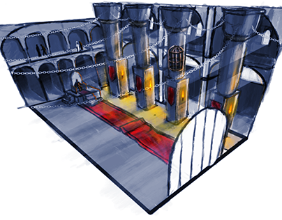 2D 3-points Perspective the evil regent's throne room