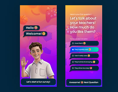 Mobile UI for survey app for school students