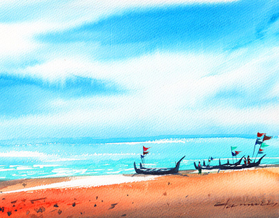 Sea beach watercolorart