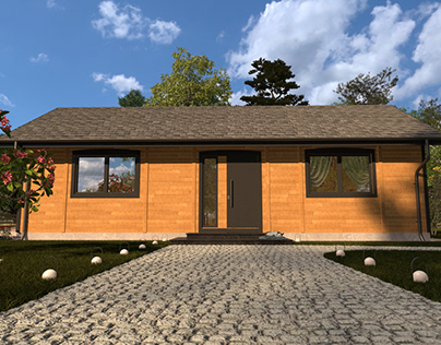 wizualizacja domku drewnianego do 70m2