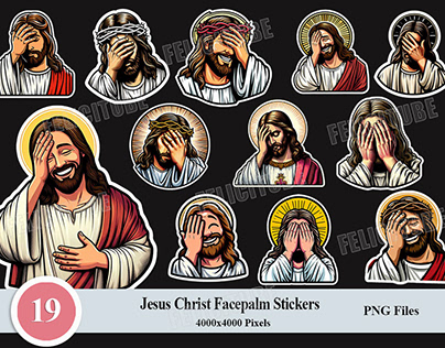 Jesus Christ Facepalm Stickers Set PNG Files