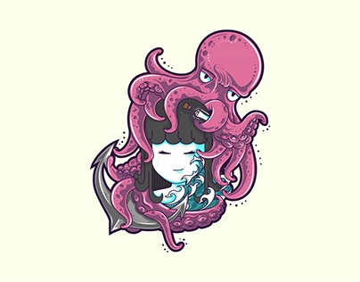 Little girl and octopus