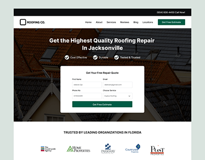 Hero Section Design for a Roofing company