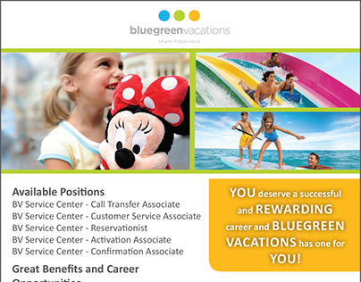 Recruitment advertising for blue green vacations