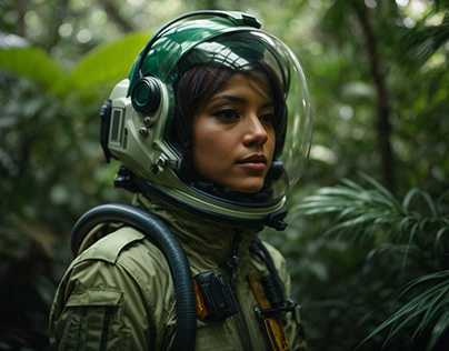 Female Astronaut in a Jungle (Green)