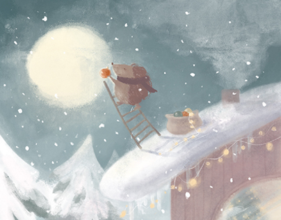 hedgehog and Moon. winter Christmas illustration