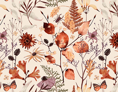 Botanica. Seamless pattern. Dried flowers. Illustration