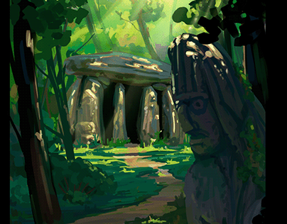 Forest Shrine environment art sketch
