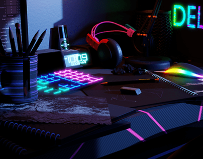 Blender Desk Material Shading and Lighting Scene