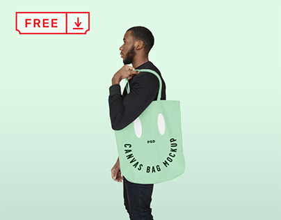 Free Men with Canvas Bag Mockup