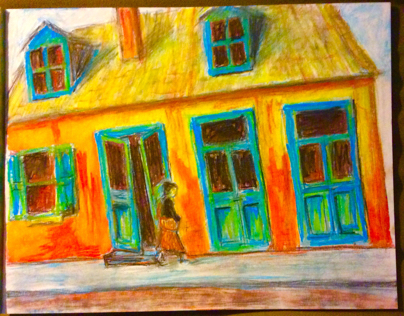 Walking in New Orleans in conte crayon