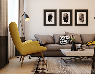 Living room with yellow chair