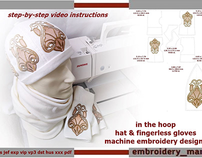 In the hoop embroidery set of hat & fingerless gloves